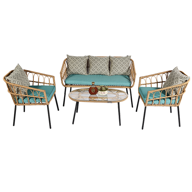Chaises de patio creuses rondes en rotin 4 pièces, ensemble table et chaises de patio extérieur