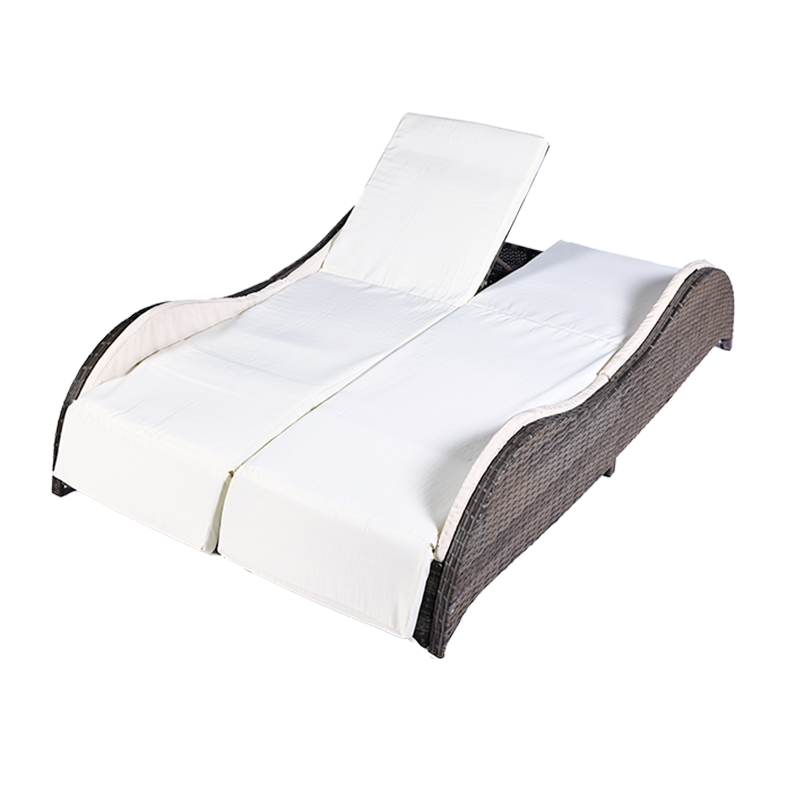 Mobilier d'extérieur de haute qualité Chaise longue en rotin Wavy Double Sunbed